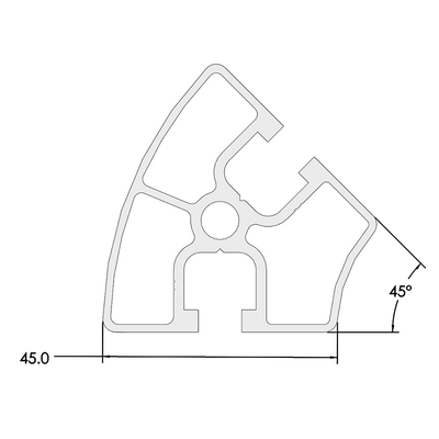 10-4545R45-0-48IN MODULAR SOLUTIONS EXTRUDED PROFILE 45MM X 45MM 45DEG ROUND, CUT TO THE LENGTH OF 48 INCH